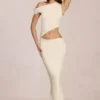 Calisse asymmetrische maxi-jurk met drapering in ivoor