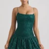 Callie minijurk met versierde bubbelzoom in blauwgroen
