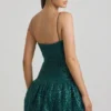 Callie minijurk met versierde bubbelzoom in blauwgroen