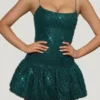 Callie minijurk met versierde bubbelzoom in blauwgroen