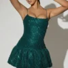 Callie minijurk met versierde bubbelzoom in blauwgroen