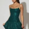 Callie minijurk met versierde bubbelzoom in blauwgroen
