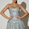 Callie minijurk met versierde bubbelzoom in zilver