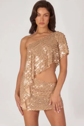 Callista versierde asymmetrische top met één schouder in goud