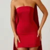 Camila strapless A-lijn minijurk met sjaaldetail in scharlakenrood