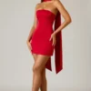 Camila strapless A-lijn minijurk met sjaaldetail in scharlakenrood