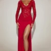 Carmina kanten maxi-jurk met geschulpte halslijn in True Red