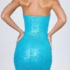 Cassidy versierde bandeau-minijurk in turquoise