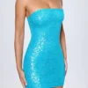 Cassidy versierde bandeau-minijurk in turquoise