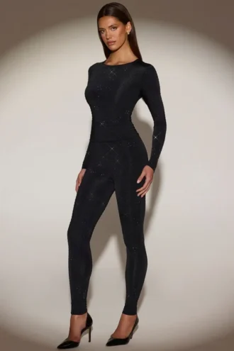 Cassie versierde jersey legging met hoge taille in zwart