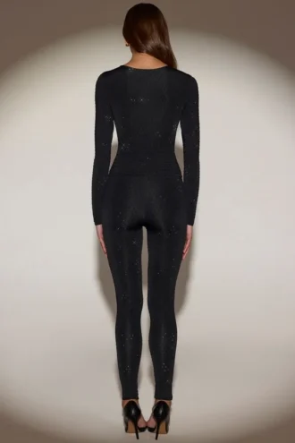 Cassie versierde jersey legging met hoge taille in zwart