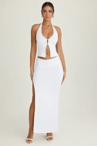 Cedara gerimpelde maxi-rok in wit
