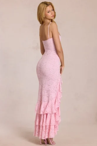 Celira Lace Ruffle Maxijurk in Blossom Pink