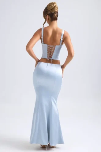 Ceres mid-rise fishtail maxi-rok in lichtblauw