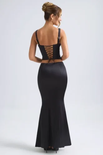 Ceres mid-rise fishtail maxi-rok in zwart