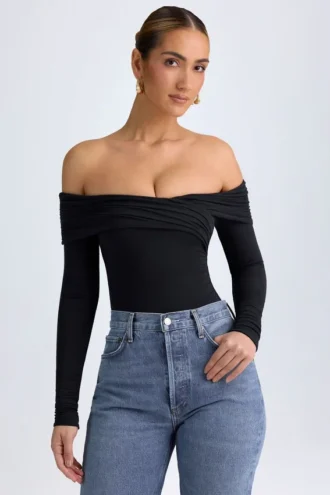Ceyln Modal off-shoulder body with ruches in black