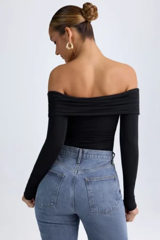 Ceyln Modal off-shoulder body with ruches in black