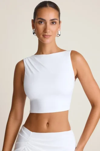 Ceylon gedrapeerde tanktop met open rug in wit