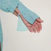 Champel versierde maxi-jurk met col in aqua