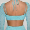 Champel versierde maxi-jurk met col in aqua
