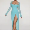 Champel versierde maxi-jurk met col in aqua