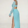 Champel versierde maxi-jurk met col in aqua