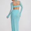 Champel versierde maxi-jurk met col in aqua