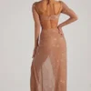 Champel versierde maxi-jurk met col in nude