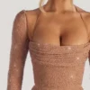 Champel versierde maxi-jurk met col in nude