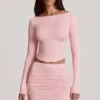 Charliane Modal-top met boothals en lange mouwen in roze