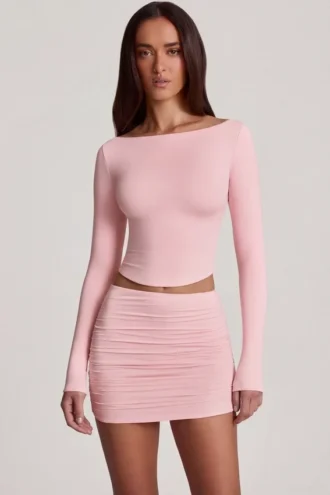 Charliane Modal-top met boothals en lange mouwen in roze