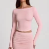 Charliane Modal-top met boothals en lange mouwen in roze