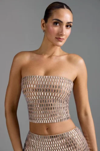 Charnelle versierde bandeau-top in amandel