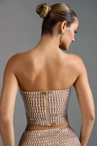 Charnelle versierde bandeau-top in amandel