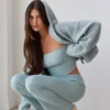 Chunky gebreide broek met omgeslagen pijpen en uitlopende pijpen in Dusty Teal
