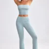 Chunky gebreide broek met omgeslagen pijpen en uitlopende pijpen in Dusty Teal