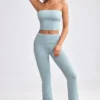 Chunky gebreide broek met omgeslagen pijpen en uitlopende pijpen in Dusty Teal