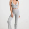 Chunky gebreide broek met omgeslagen pijpen en uitlopende pijpen in grijs gemêleerd