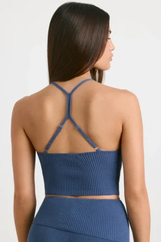 Chunky gebreide tanktop in gewassen marineblauw