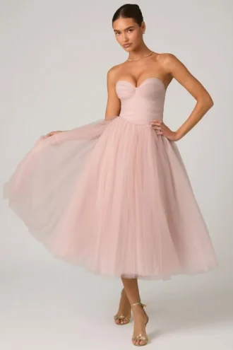 Cindy Tulle Corset Midaxi-jurk in Dusty Rose
