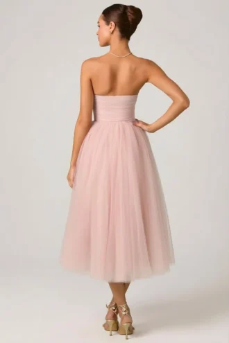 Cindy Tulle Corset Midaxi-jurk in Dusty Rose