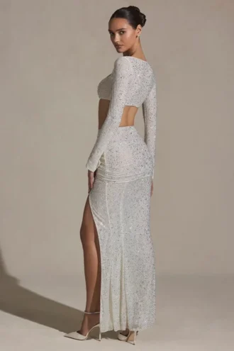 Claribel versierde maxi-rok met ruches in wit