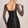 Clemmie minijurk met lange mouwen en drapering in zwart