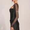Clemmie minijurk met lange mouwen en drapering in zwart