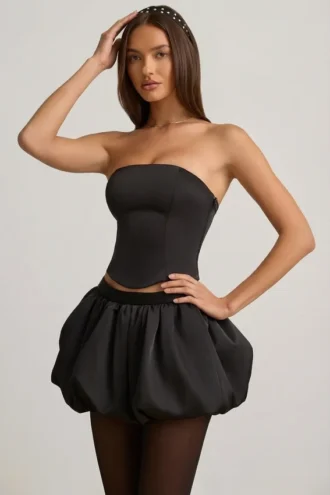 Clemmy Bubble Hem Mid-Rise Mini-rok in zwart