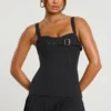 Clover geborstelde twill mini-kiltjurk met lage taille in zwart
