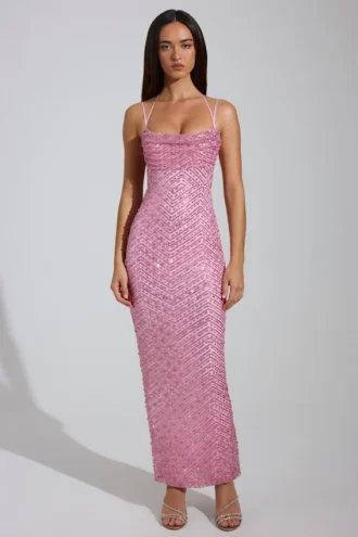 Constance maxi-jurk met versierde col in roze