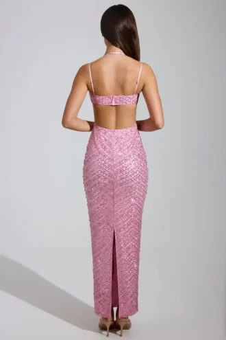Constance maxi-jurk met versierde col in roze