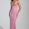 Constance maxi-jurk met versierde col in roze