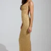 Constance versierde maxi-jurk met col en lage rug in goud